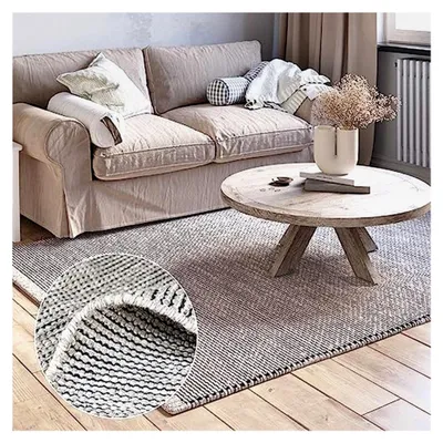 Produktbild von Handgewebter Wollteppich 140 x 200 cm aus gewalkter Schurwolle | Weicher Teppich für das Wohnzimmer, Naturteppich, Wendeteppich, robust und pflegeleicht | Roshni Beige Creme Grau