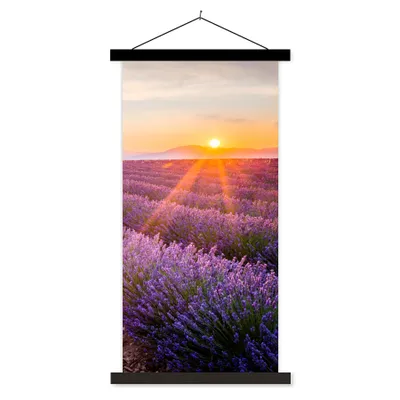 Produktbild von MuchoWow® Textilposter Lavendel - Sonnenuntergang - Blumen - Lila 60x120 cm mit schwarzem Rahmen - Magnete