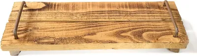 Produktbild von INNA-GLAS Holz Deko Tablett FENRIK mit Henkel, Natur geflammt, 40x14x4cm - Vitage Holztablett
