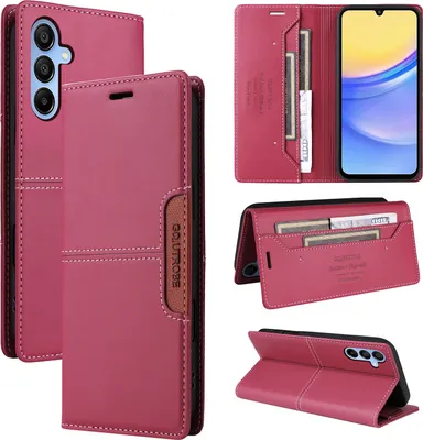 Produktbild von Handyhülle für Samsung Galaxy A15 5G/4G Hülle, Leder Flip Wallet Kartenfach Stand Schutzhülle Rot
