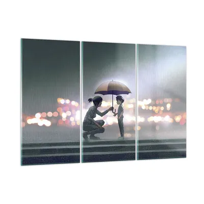 Produktbild von Bilder auf glas - 3 Teile - Manga Regenschirm Hilfe - 165x110cm - Glasbilder - Wandbilder - Bilder - zum Aufhängen bereit - Wanddekoration aus Glas - Glas Bilder - Wandbild auf Glas - GCE165x110-4741