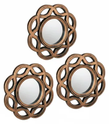 Image de Lot de 3 miroirs Relaxdays, miroirs décoratifs ronds, Ø 25 cm, salon, chambre, couloir, miroirs décoratifs vintage, doré-noir