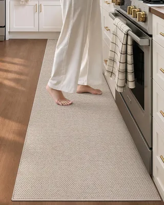 Obrázek produktu pro Podlahová rohož do kuchyně, rozměry 61 x 210 cm, protiskluzová, omyvatelná, béžová
