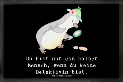 Produktbild von Mr. & Mrs. Panda Schmutzfangmatte Detektivin Herz 40 x 60 cm - Schwarz - Geschenk, Fußabtreter, Witzig, Eingangsmatte, Bodenvorleger, Fussmatte, Lustig, Spruch, Beruf