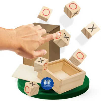 Productafbeelding van Reisspel 'Tic-Tac-Toe' - Handzaam minispel van hout - ideaal als gezelschapsspel en geschikt voor kinderen vanaf 6 jaar - perfect voor onderweg, op het strand of tijdens het kamperen