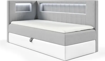 Produktbild von MEBLINI Kinderbett mit Bettkasten - Gepolstert Einzelbett mit Matratze - Polsterbett mit Stauraum - Bett mit Kopfteil - Stauraumbett - GARETH 3 - 100x200 Links - H3/Grau Samt