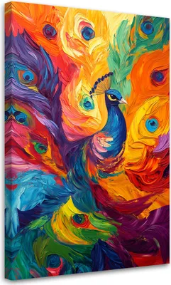 Produktbild von Leinwandbild Bunter Pfau Abstrakt Modern 70x100 Feeby Bunt bild für die wand bereit zum aufhängen