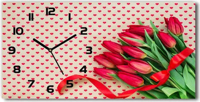 Produktbild von Wanduhr aus Glas – 60x30 cm - Glasbild - Glasuhr - Gehärtetes Glas - schwarze-zeiger - Tulpen Herzen