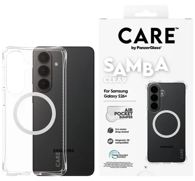 Obrázek produktu pro PanzerGlass CARE™ by ® Samba Case Transparent w. White Qi Samsung Galaxy S26+, Obal, Samsung, Samsung - Galaxy S26+, 17 cm (6.7"), Průhledná