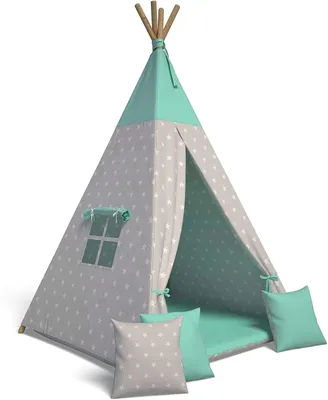 Produktbild von Tipi Zelt für Kinder | Spielzelt Kinder Indoor|Spielzelt mit Weiche Kissen | Langlebig zelt|Kinderfreundlich Tippizelt Indoor (Sterne  Grün)