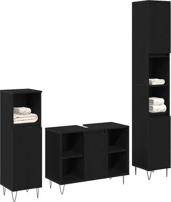 Produktbild von vidaXL Badezimmermöbel-Set 3 pcs Schwarz Eichen-Optik Holzwerkstoff