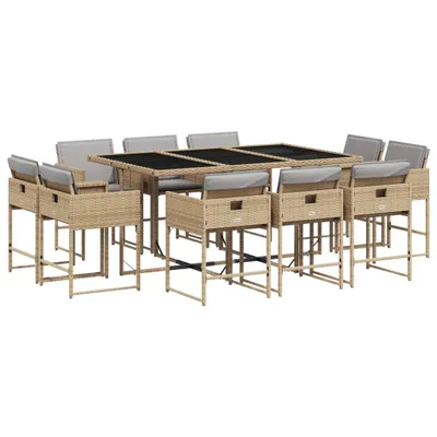 Produktbild von vidaXL 11-tlg. Garten-Essgruppe mit Kissen Beigemischung Poly Rattan