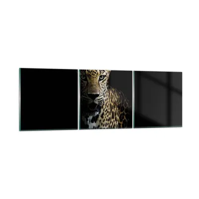 Produktbild von Bilder auf glas - 3 Teile - Schattig Leopard Panther - 90x30cm - Glasbilder - Wandbilder - Bilder - zum Aufhängen bereit - Wanddekoration aus Glas - Glas Bilder - Wandbild auf Glas - GCA90x30-4585