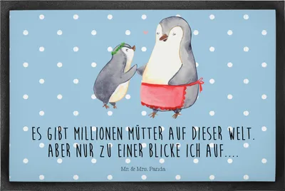 Produktbild von Mr. & Mrs. Panda Schmutzmatte Pinguin mit Kind 40 x 60 cm - Blau Pastell - Geschenk, Bodenvorleger, Schmutzfangmatte, Muttertag, Mutter, Vorbild Mama, fußmatte, Mami