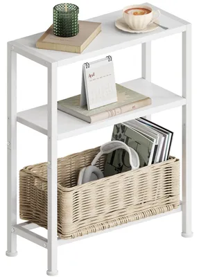 Schmaler Beistelltisch, 3 Ablagen, 43x18x56,5 cm, Weiß