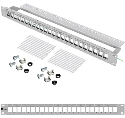 Produktbild von hb-digital Patchpanel 19 zoll / Patchfeld 24-Port für Keystone Module grau