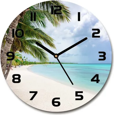 Produktbild von Wanduhr aus Glas 30fi Glasbild Glasuhr Gehärtetes Glas - schwarze-zeiger - Tropical beach