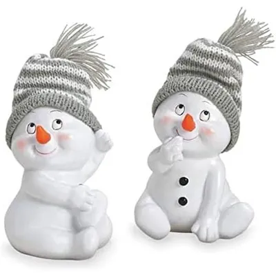 Immagine prodotto di Pupazzo di neve decorativo - Polistirolo - 11 cm - Set da 2 - Bianco con berretto rosso