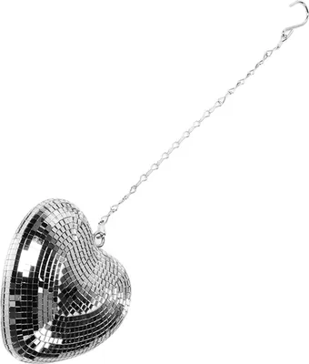 Image de Boule à facettes en forme de coeur Ornement décoratif en forme de boule à facettes réfléchissante avec chaîne à crochets pour fête KTV Bar argenté