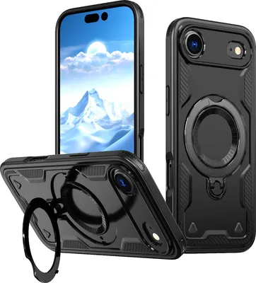 Immagine prodotto di Custodia a doppio strato per iPhone Air, custodia protettiva magnetica con anello e supporto Nero