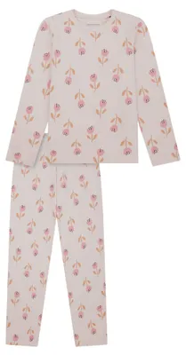 Image de Pyjama pour fille SCHIESSER, manches longues - Motifs floraux sur toute la surface, jambes ouvertes, coton, rose, taille 104