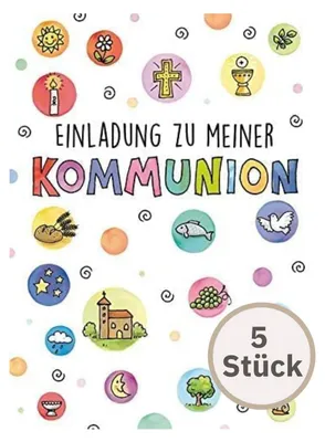 Kommunion-Einladungskarten, 5 Stück, inkl. Umschläge, 10,5x14,5 cm