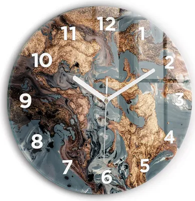 Produktbild von Wallfluent Wanduhr – Stilles Quarzuhrwerk - Uhr Dekoration Wohnzimmer Schlafzimmer Küche - Zifferblatt - weiße Zeiger - 30 cm - Marmorgold abstrakt