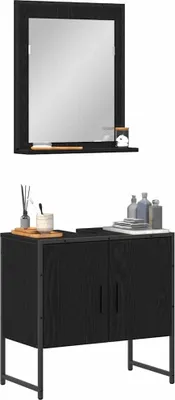 Produktbild von vidaXL Badezimmermöbel-Set Wandmontiert 2 pcs Schwarz Holzwerkstoff
