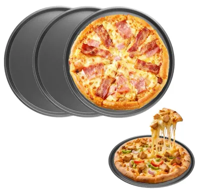 Obrázok produktu pre Sada plechov na pizzu, 4 kusy, okrúhle, priemer 28 cm, nerezová oceľ s nepriľnavým povrchom