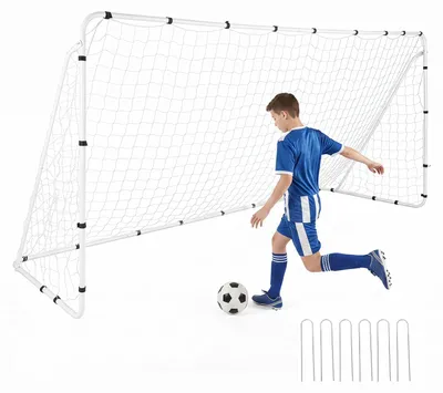 Produktbild von COSTWAY Fussballtor, 367x181cm Fußballtor mit Metallrahmen, Fußball Rebounder, Fußballnetz, Trainingsnetz mit 7 Winkeln, Metallrahmen, 4 Erdspießen