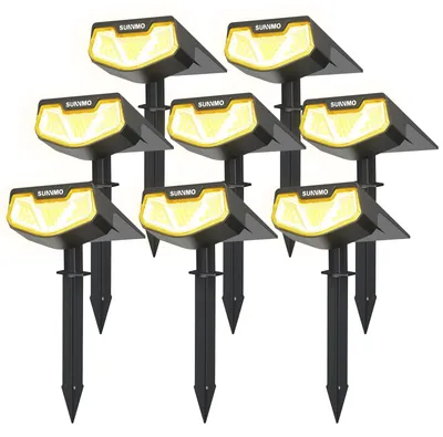 Productafbeelding van Set van 8 zonnepanelen buitenlampen, waterdicht (IP65), warm wit licht, geschikt voor tuinverlichting