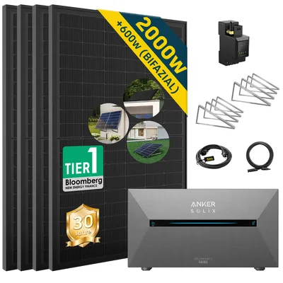 Produktbild von Balkonkraftwerk mit Speicher 2000w（500*4） mit  Anker Solix  Solarbank 2 E1600 Pro