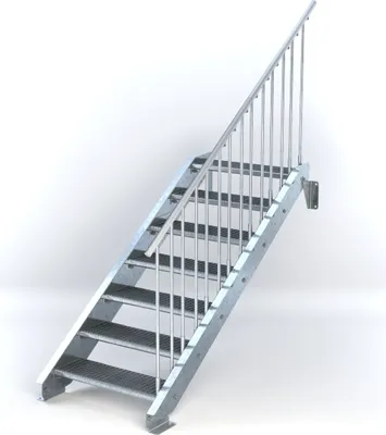 Produktbild von Stahltreppe 7 Stufen bis Höhe 140 cm, Laufbreite : 80 cm Geländer rechts ST 1 (31 / 31 mm)