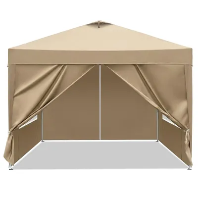 Produktbild von FCH 3x3M Pavillon Wasserdicht Pop up Faltpavillon Pavillon mit 4 Seitenteilen Faltbar Zelt Gartenpavillon, 4 Sandsack，Khaki