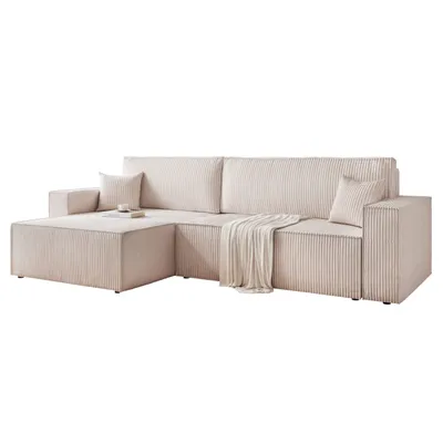 Produktbild von IDOHOME-Universelles Polsterecksofa PARIS XL mit Schlaffunktion und Bettkasten Ecksofa in L-Form Wohnzimmer Sofa Couch Poso 100 Beige