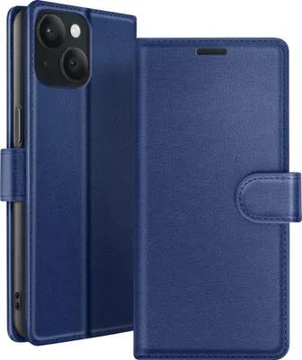 Image de Zanaé, étui à rabat pour iPhone 15 avec fermeture magnétique et compartiments pour cartes, bleu nuit