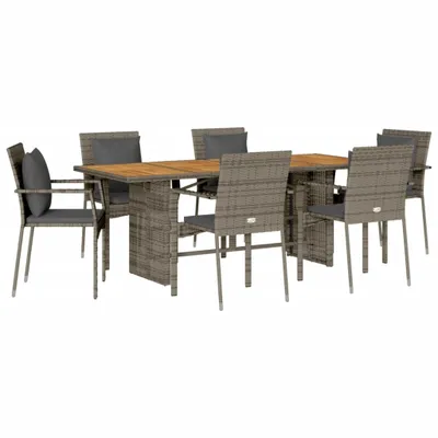 Obrázek produktu pro vidaXL 7dílný zahradní jídelní set s polštáři Grey Poly Rattan
