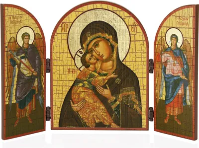 Produktbild von Gottesmutter von Wladimir Ikone Triptychon Holz 25x16cm Christlich 13884