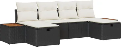 Produktbild von Möbel 6-teiliges Garten-Sofa-Set mit Kissen Schwarz Poly Rattan - Gartensofas 3359649