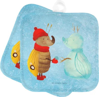Produktbild von Mr. & Mrs. Panda Topfuntersetzer Nachtfalter Schneemann - Eisblau - Geschenk, Topflappen, Winterzeit, Winter, Weihnachten, topfhalter, Weihnachtsgruß, Ofenlappen, Schnee