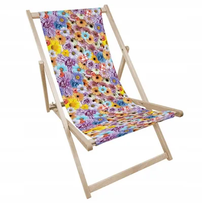 Produktbild von Liegestuhl klappbar aus Holz mit Blumenmotiv Vergissmeinnicht – Klappstuhl Klappliege Sonnenstuhl Strandstuhl Gartenliege