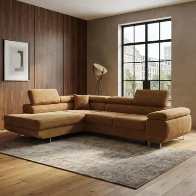 Produktbild von GOLDSTOFF ASTON Ecksofa L-Form 273×203 cm | Schlafsofa mit Bettfunktion und Stauraum | Modernes Wohnzimmer Ecksofa mit Liege (Braun )
