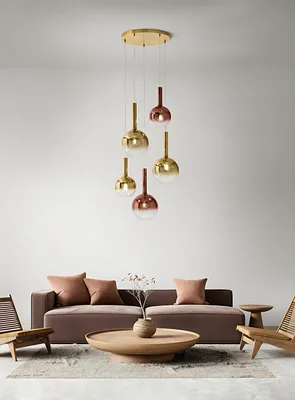 Immagine prodotto di Sospensione in vetro borosilicato oro specchiato sfumato, attacco E27, design moderno, cavo regolabile, diametro 20 cm, IP20 - Perenz