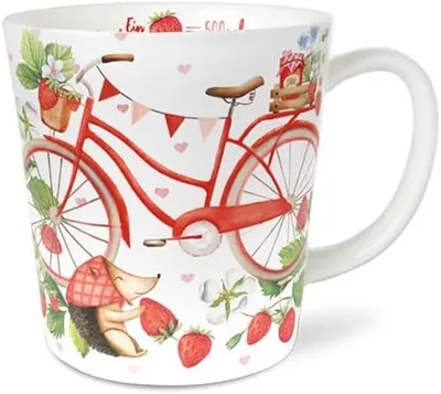 Produktbild von Kaffeebecher Erdbeerpicknick mit Igel und Fahrrad