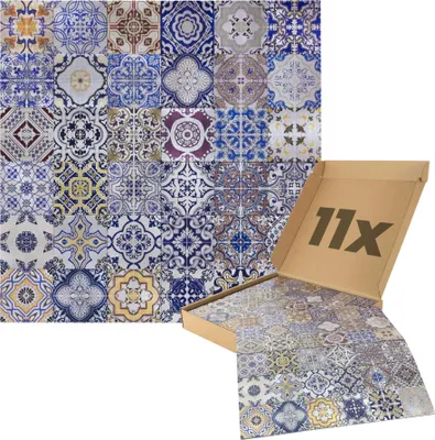 Produktbild von Dalsys Wandpaneele selbstklebend, Mosaikfliesen mit bunten Ornamenten 1m², 11 Stück Lissabon Wandverkleidung feuchtigskeitsbeständig,  für Bad und Küche