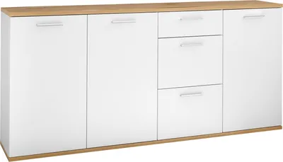 Produktbild von Kommode - 180 x 86 cm - 3 Türen - 3 Schubladen - Artisan Eiche Nachbildung - Weiß matt