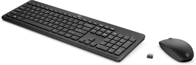 Produktbild von HP 235 Wireless-Maus und -Tastatur (kombiniert), Volle Größe (100%), Kabellos, RF Wireless, Membran Key Switch, Schwarz, Maus enthalten