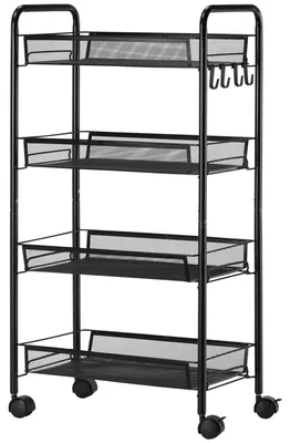Obrázek produktu pro Kolečkový vozík se 4 zásuvkami – mobilní úložný vozík | Barva: černá | Rozměry: 26,5 x 45 x 84 cm