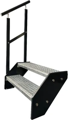 Immagine prodotto di Scala a pioli in acciaio a 2 gradini zincata e antracite Lati verniciati a polvere + ringhiera a sinistra - (L x P x A) 44cm x 100cm x 38cm