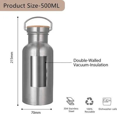 Produktbild von Famanu Thermosflasche Edelstahl 500 ml - Isolierte Flasche für Sport, BPA-frei, auslaufsicher